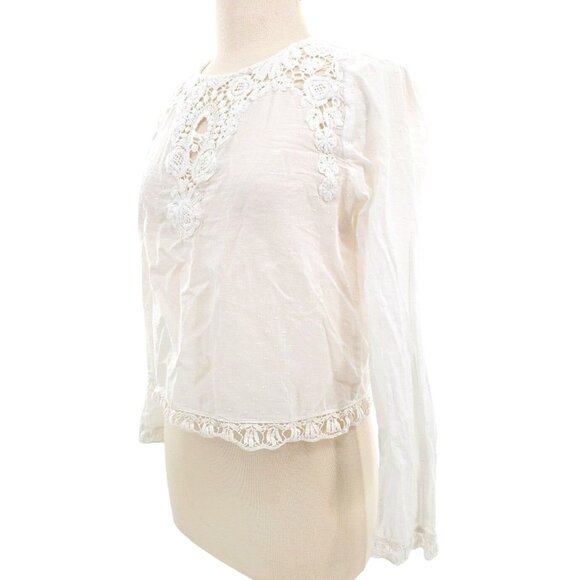 Zara Trafaluc Med Blouse Swiss Dot Boho Lace Button Light Shirt Long Sleeve Top - Picture 9 of 12